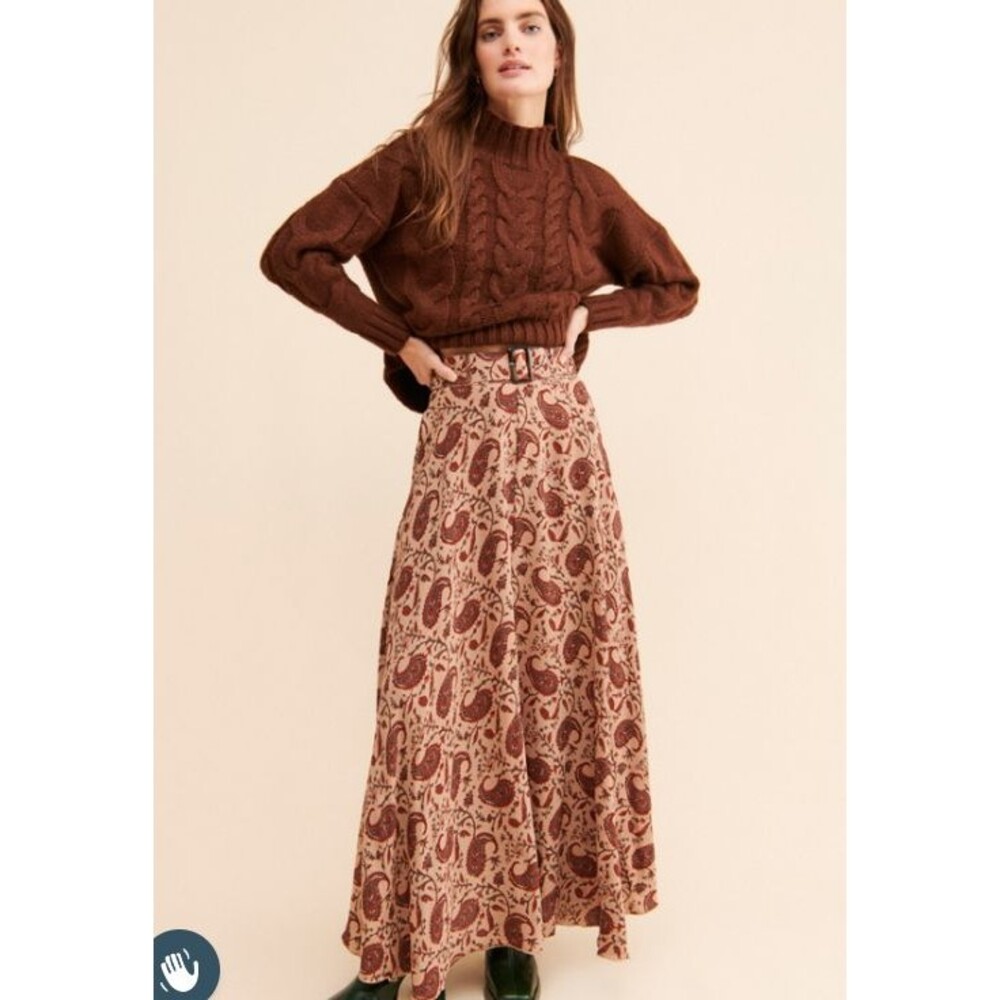 Lusana Vera Skirt Brown Red Paisley Pattern Size L Anthropologie